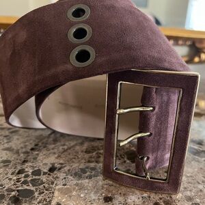 Wide Suede Belt with Gold Buckle - Plum
